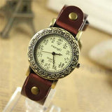 HONGC225 Vintage Elegant Women Oracle Pattern Leather Quartz Watch